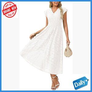 Summer Maxi Dress Short Sleeve V Neck with Pockets Wedding Guest Beach Vacation